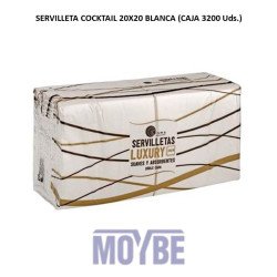 SERVILLETA COCKTAIL P/P BLANCA 20x20 2 Capas (Caja 32x100 Uds.)