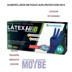 GUANTES LATEX ALTA PROTEC. HR 8 AZUL T-L 50 Uds.
