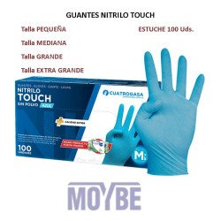 GUANTES NITRILO TOUCH AZUL S/Polvo T-Mediano 100 Uds.