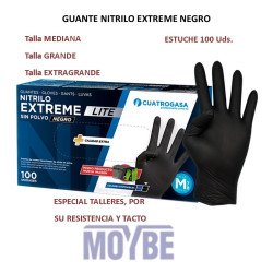 GUANTES NITRILO EXTREME LITE NEGRO T-Mediana 100 Uds.