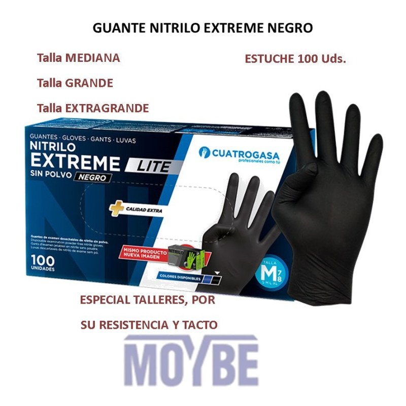 GUANTES NITRILO EXTREME LITE NEGRO T-Mediana 100 Uds.